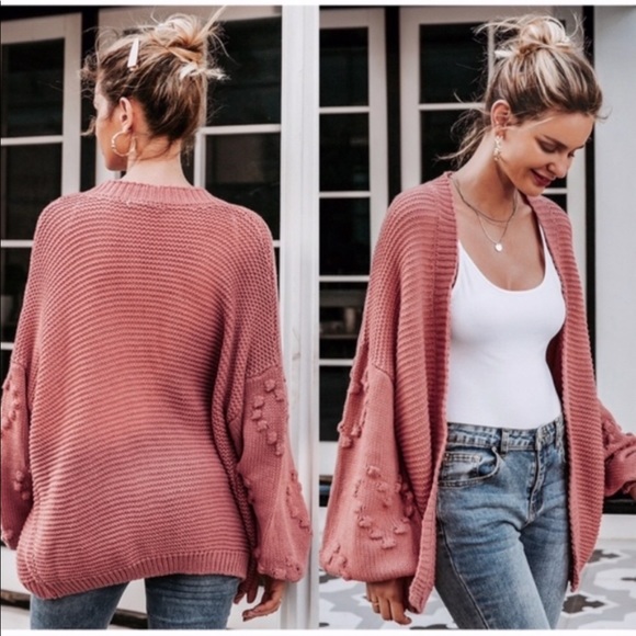 Balloon Sleeve Knit Cardigan - PINK - Picture 6 of 9